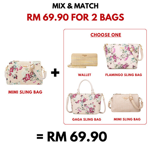 MIMI SLING BAG - FLORAL BL, BEIGE